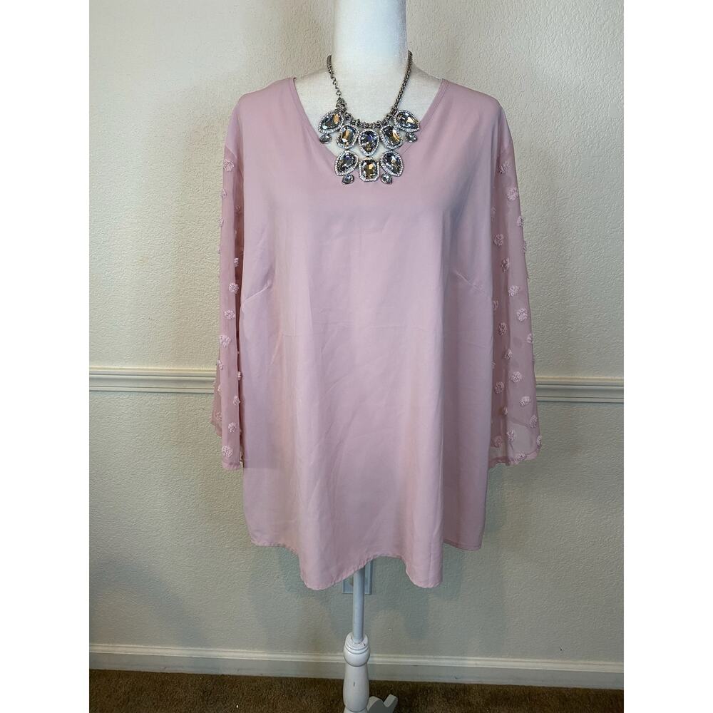 Shein Curve sz 4XL women Plus Contrast Swiss Dot Blouse 0868